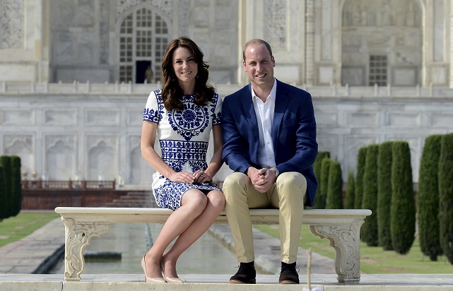 The Duke and Duchess of Cambridge during a visit to the Taj Mahal in India during day seven of the Royal tour to India and Bhutan.